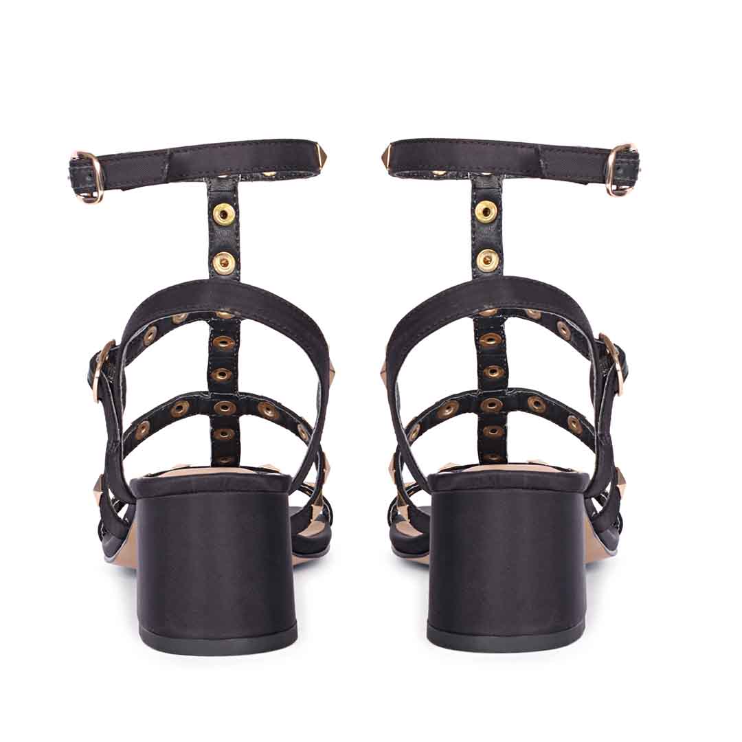 Saint Angela Metal Studded Double Buckle Black Heels - Image 7
