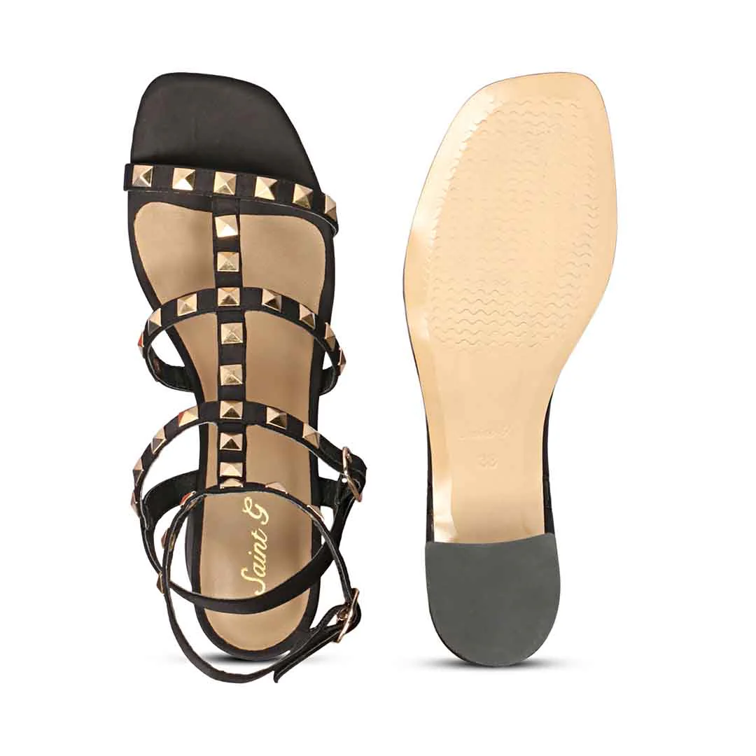 Saint Angela Metal Studded Double Buckle Black Heels - Image 8