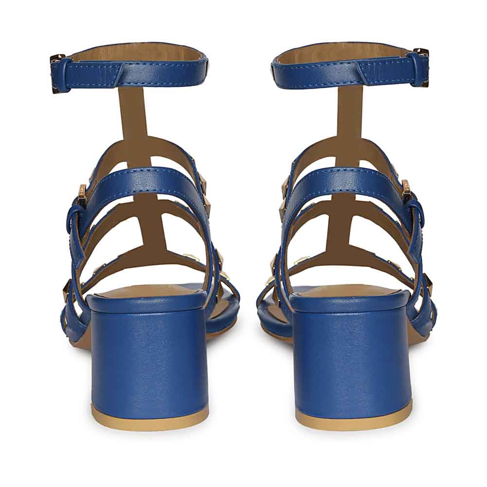 Saint Angela Cobalt Leather Metal Studded Block Heels - Image 5