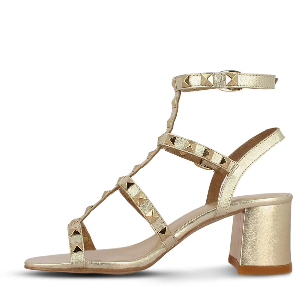 Saint Angela Platin Leather Metal Studded Block Heels - Image 3