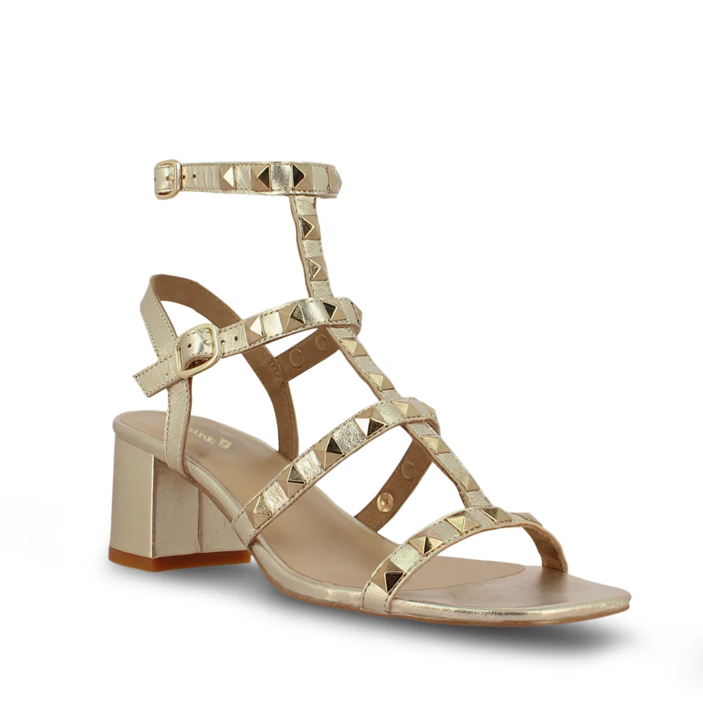 Saint Angela Platin Leather Metal Studded Block Heels - Image 4
