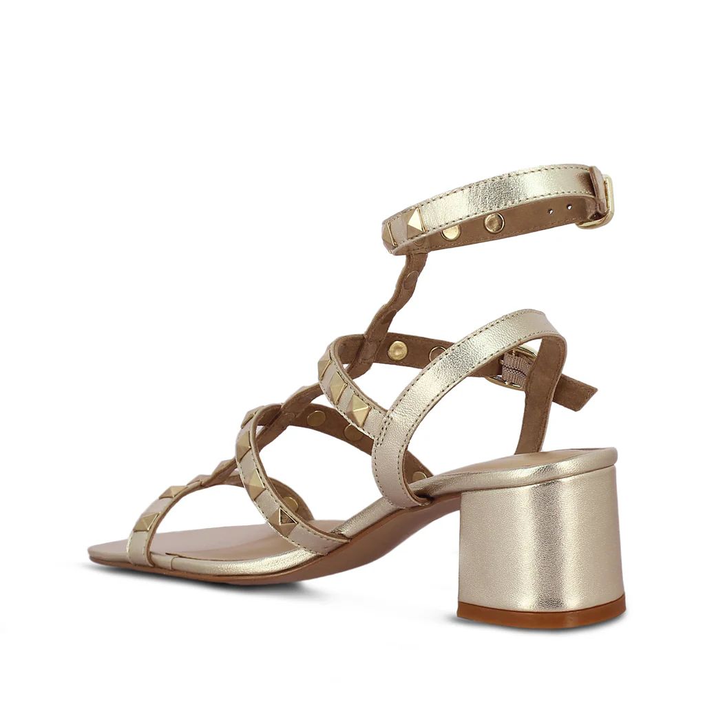 Saint Angela Platin Leather Metal Studded Block Heels - Image 5