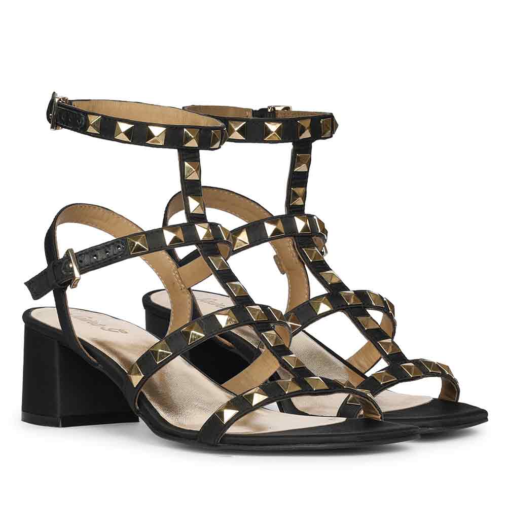 Saint Angela Gold Metal Double Buckle Block Heels - Image 2