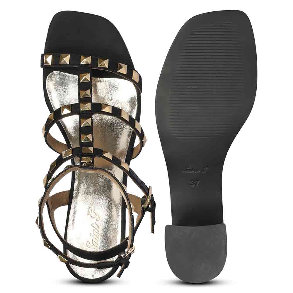 Saint Angela Gold Metal Double Buckle Block Heels - Image 6
