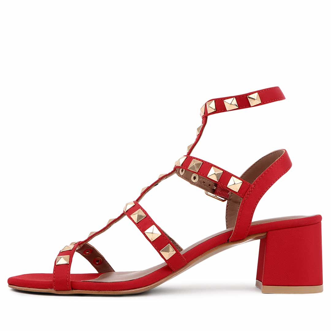 Saint Angela Gold Metal Studs Red Block Heels - Image 6