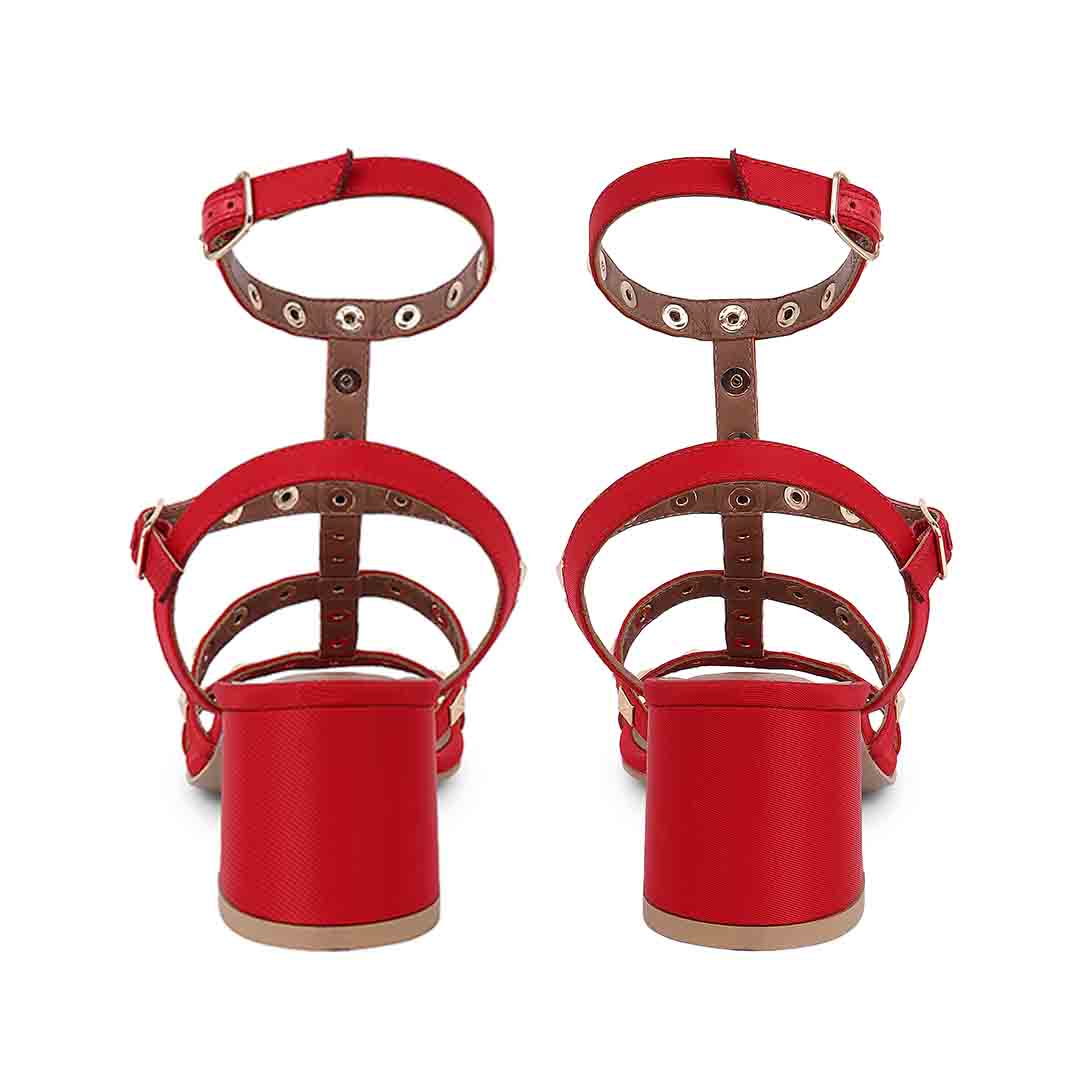 Saint Angela Gold Metal Studs Red Block Heels - Image 7