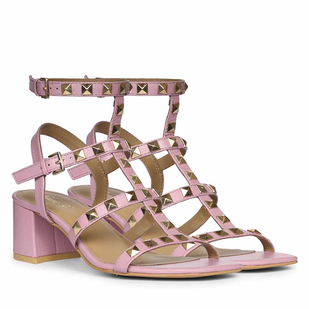 Saint Angela Lilac Leather Metal Studded Block Heels - Image 2