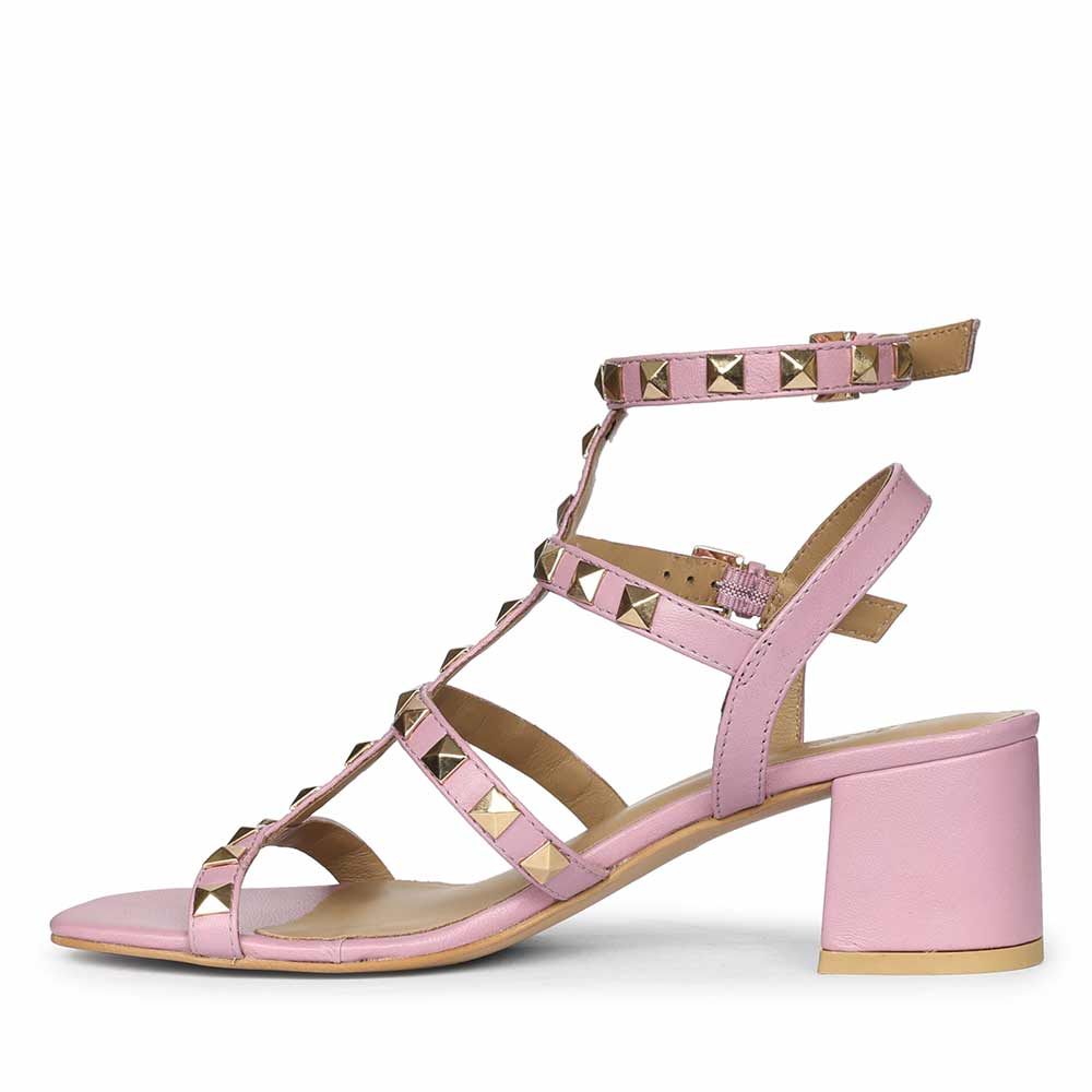 Saint Angela Lilac Leather Metal Studded Block Heels - Image 3