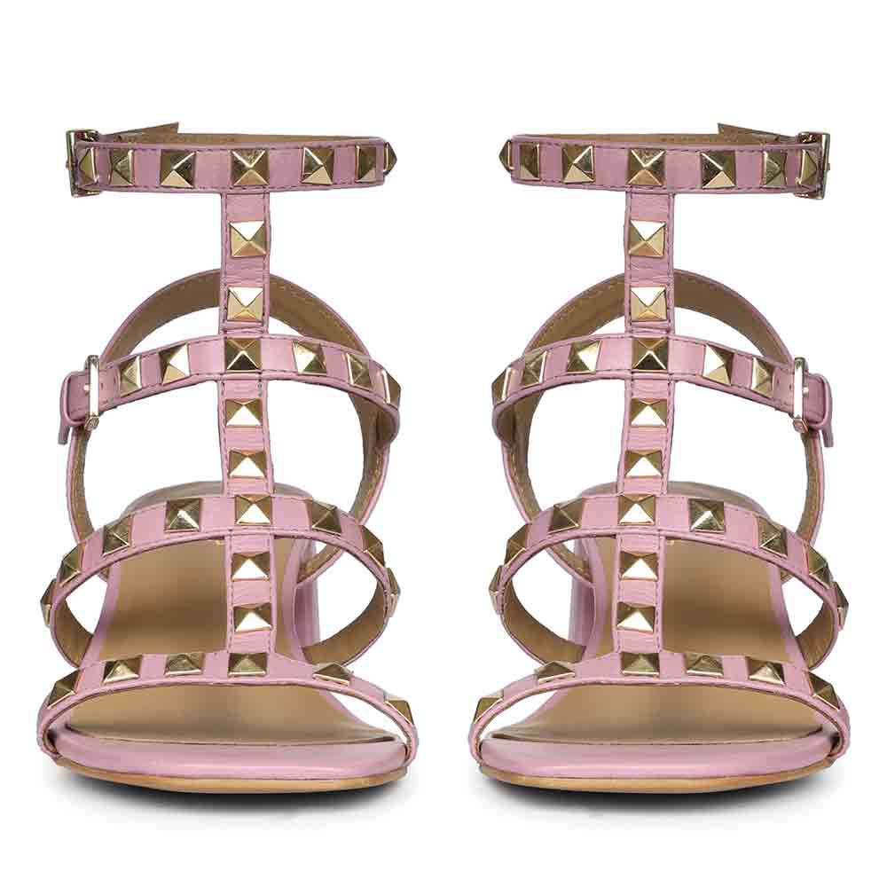 Saint Angela Lilac Leather Metal Studded Block Heels - Image 4