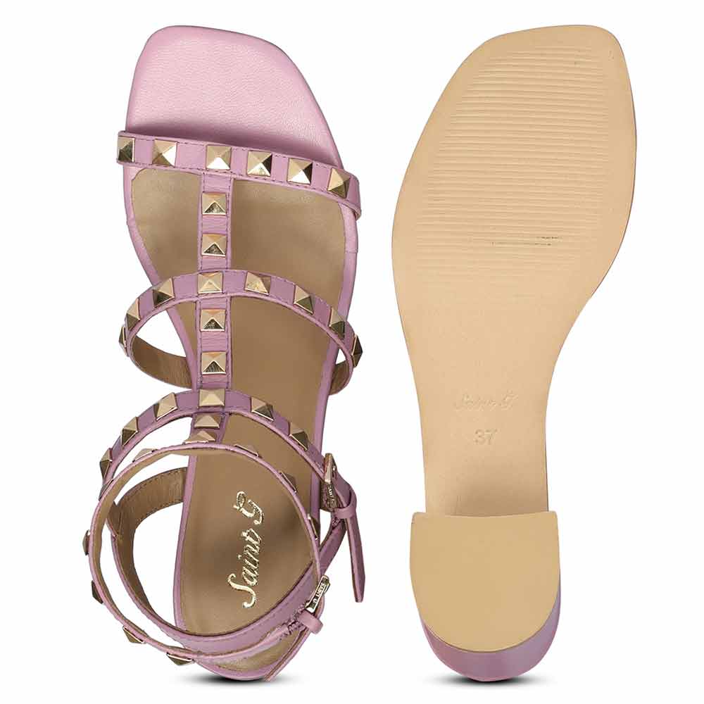 Saint Angela Lilac Leather Metal Studded Block Heels - Image 6