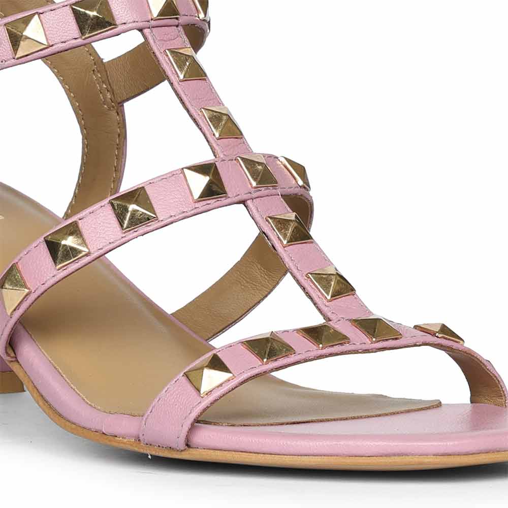 Saint Angela Lilac Leather Metal Studded Block Heels - Image 7