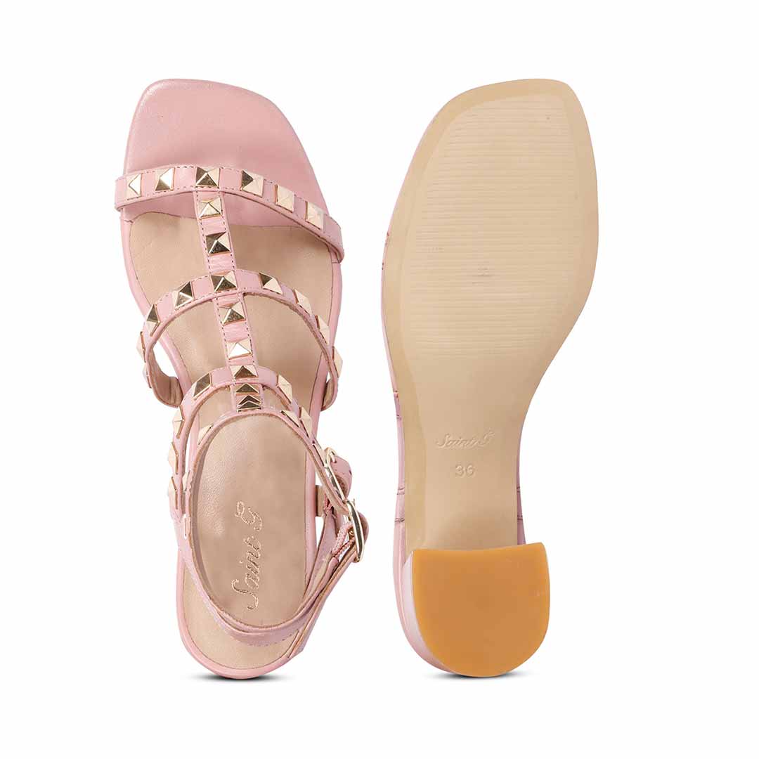 Saint Angela Pink Leather Metal Studded Block Heels - Image 5