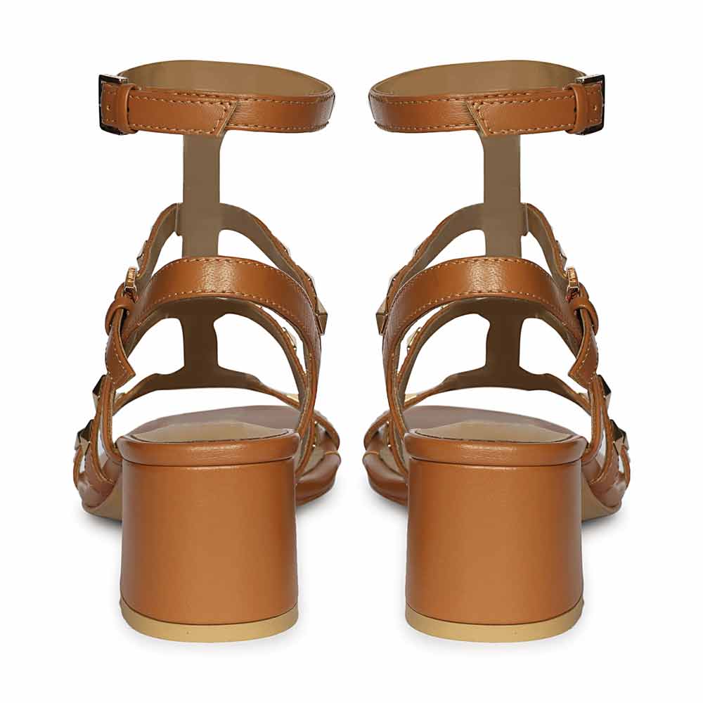 Saint Angela Tan Leather Metal Studded Block Heels - Image 5