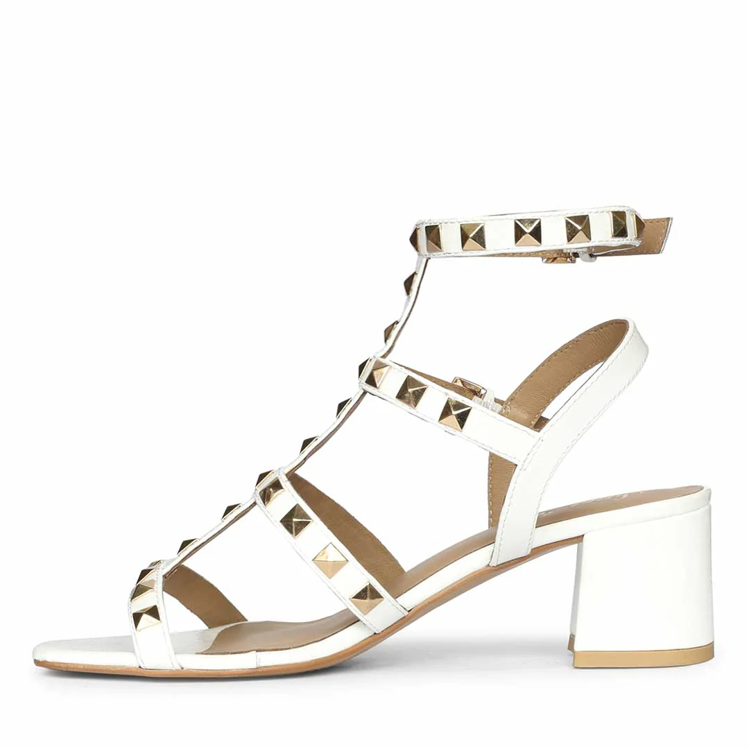 Saint Angela White Patent Leather Metal Studded Block Heels - Image 3