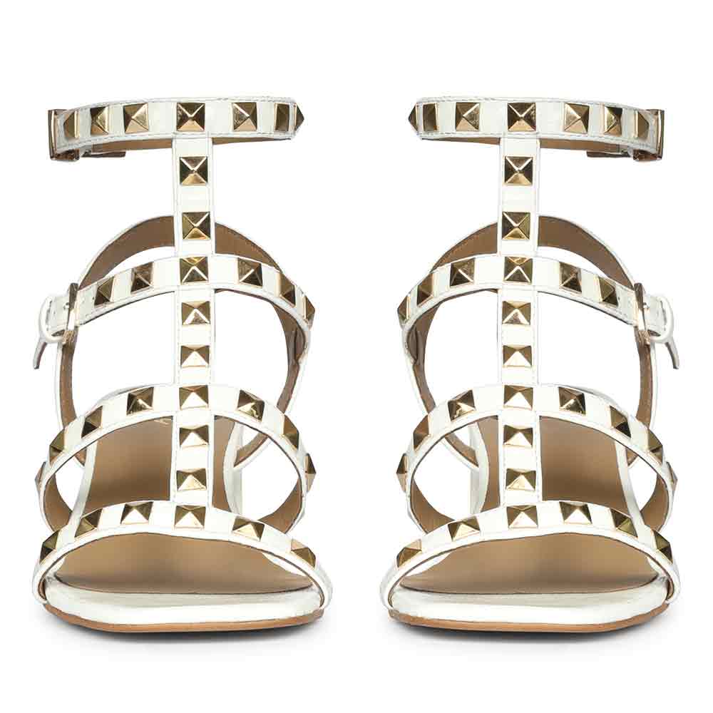 Saint Angela White Patent Leather Metal Studded Block Heels - Image 4