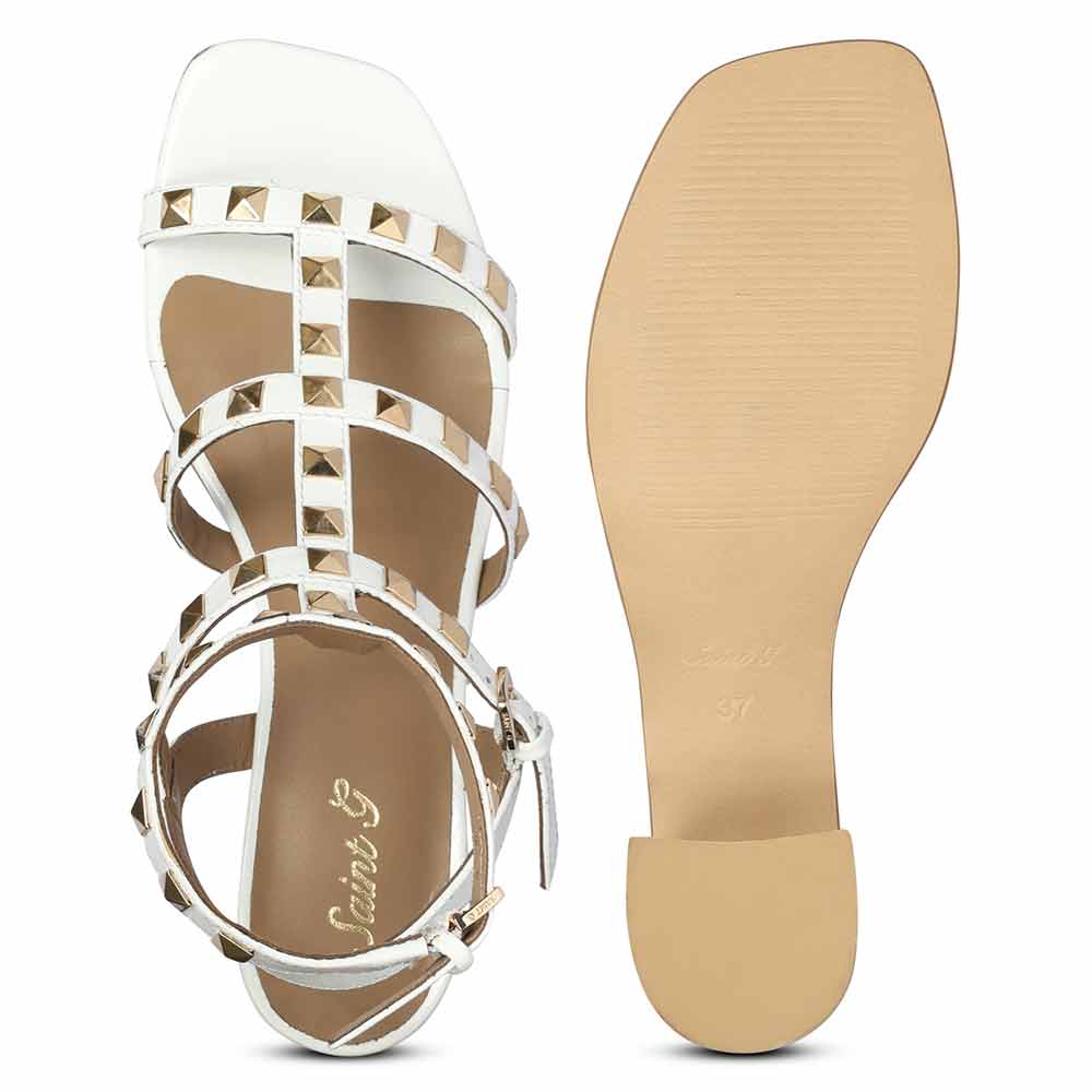 Saint Angela White Patent Leather Metal Studded Block Heels - Image 6