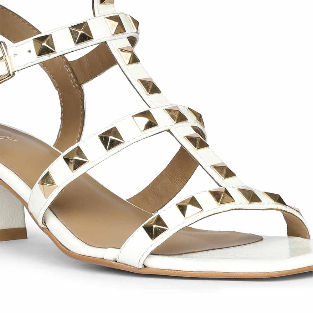 Saint Angela White Patent Leather Metal Studded Block Heels - Image 7