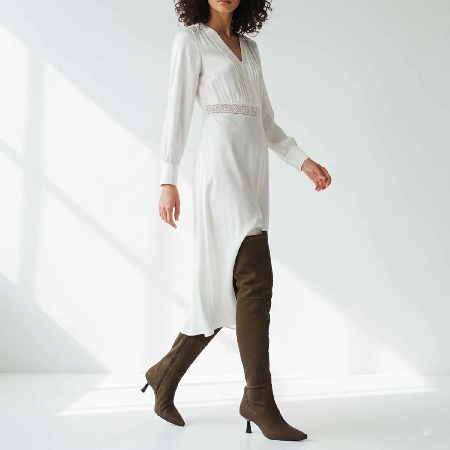 Saint Annelise Olive Stretch Suede Thigh High Boots - Image 2