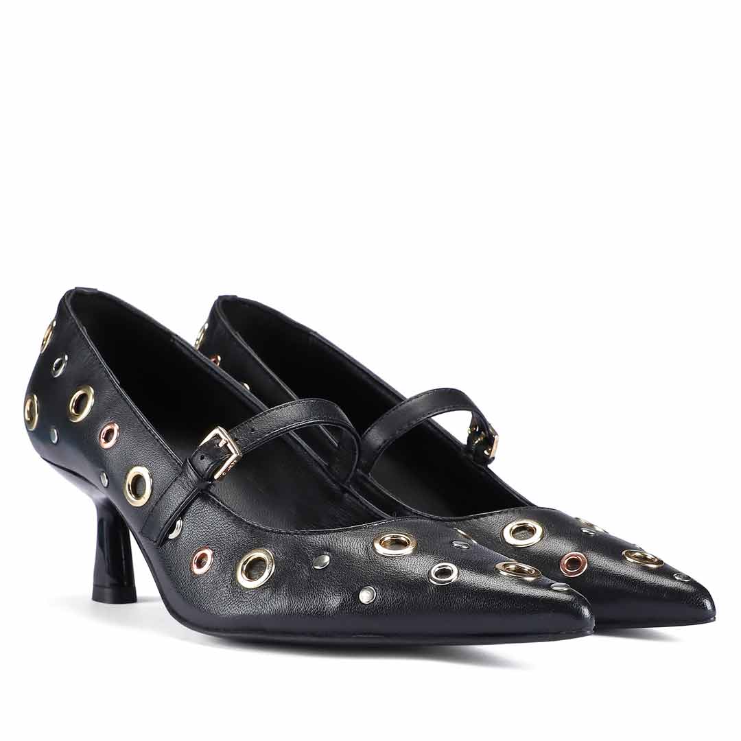 Saint Anouk Multi Eyelets Black Leather Pumps - Image 3