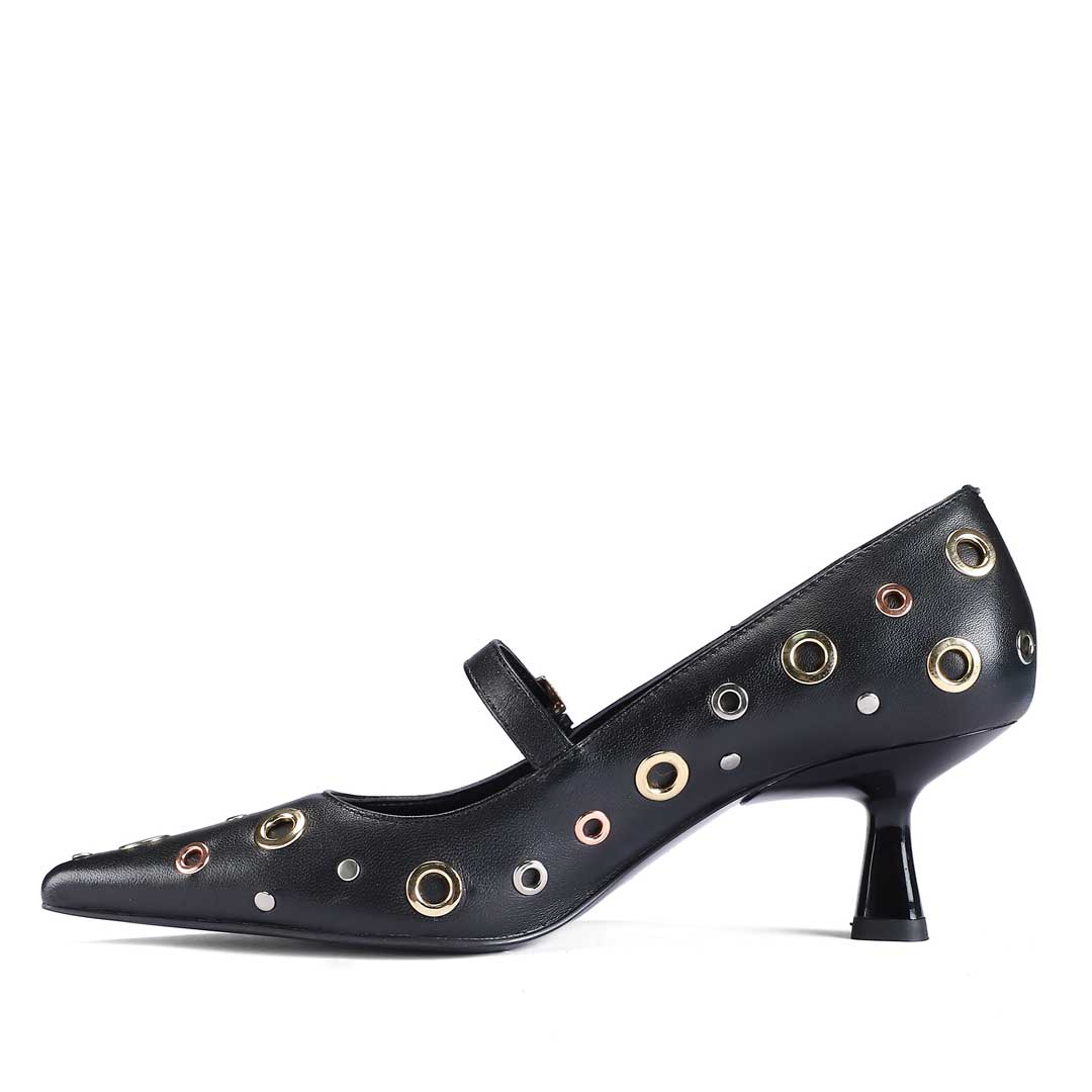 Saint Anouk Multi Eyelets Black Leather Pumps - Image 4