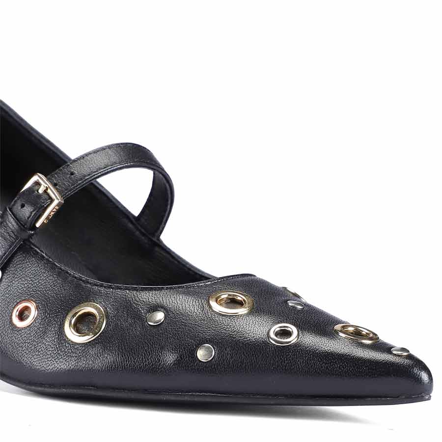 Saint Anouk Multi Eyelets Black Leather Pumps - Image 8
