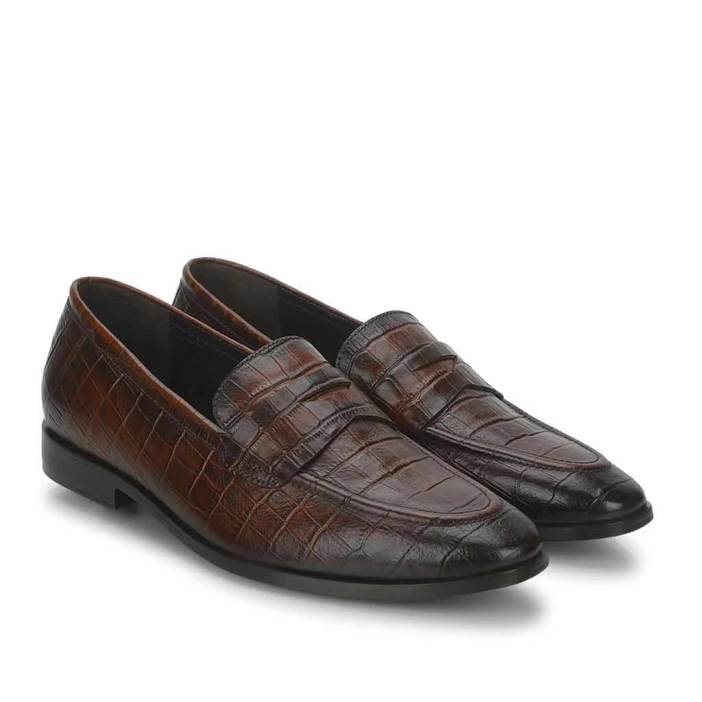 Saint Ansprand Brown Croc-Embossed Leather Loafers - Image 3