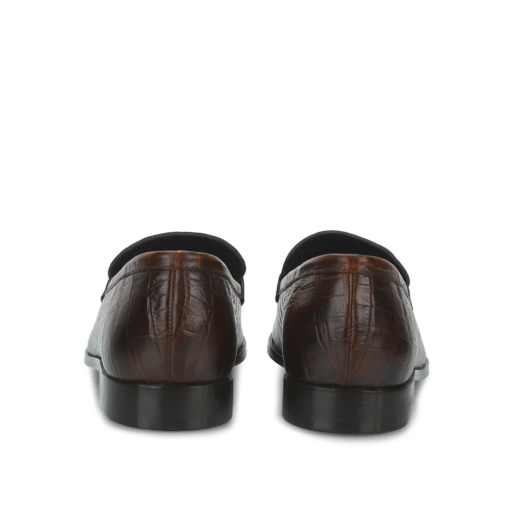 Saint Ansprand Brown Croc-Embossed Leather Loafers - Image 4