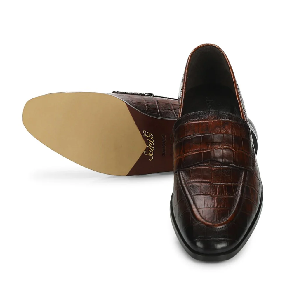 Saint Ansprand Brown Croc-Embossed Leather Loafers - Image 5