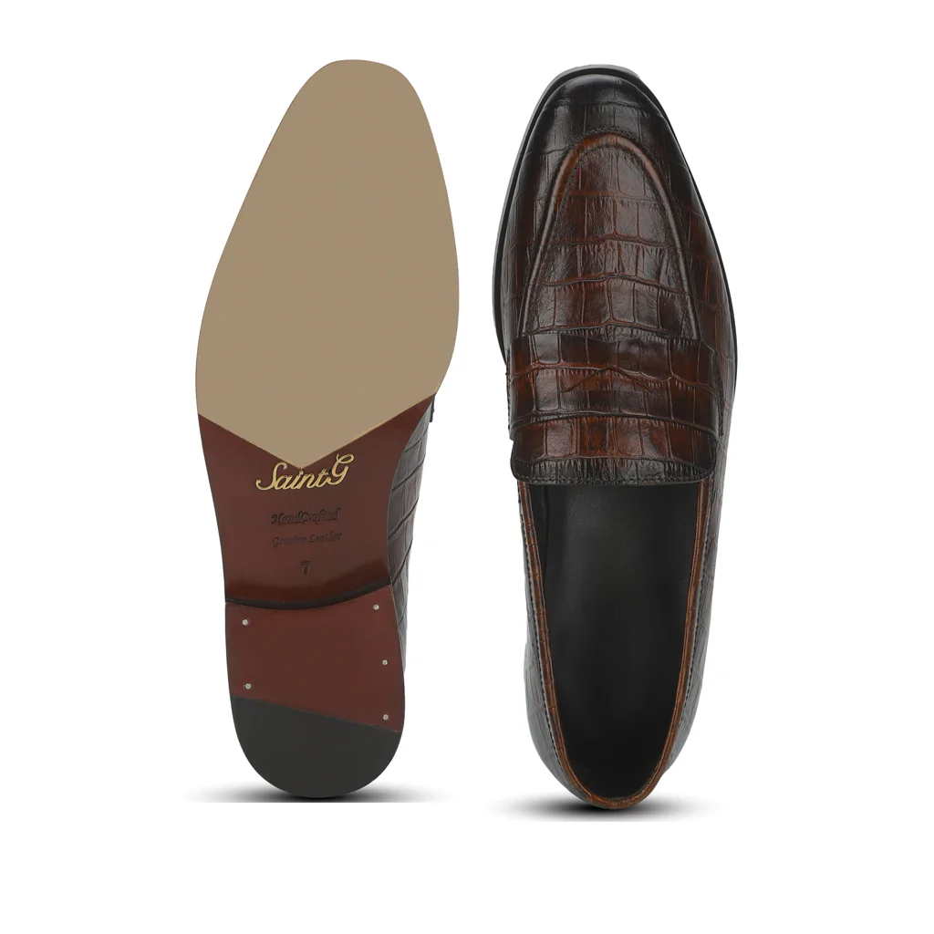 Saint Ansprand Brown Croc-Embossed Leather Loafers - Image 6