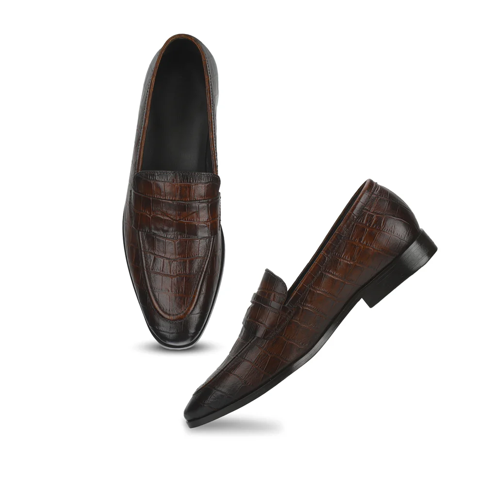 Saint Ansprand Brown Croc-Embossed Leather Loafers - Image 7