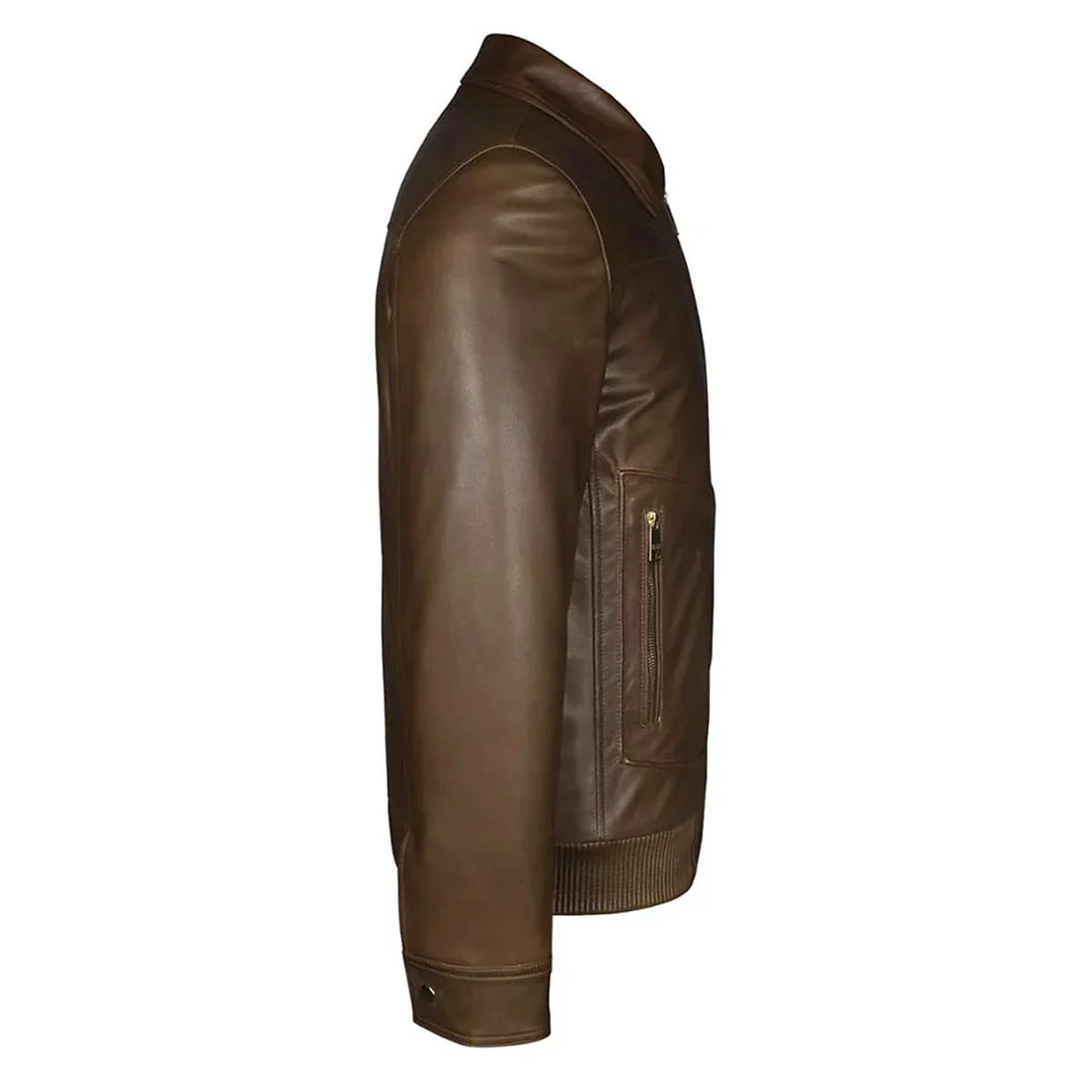 Saint Arduin Choco Brown Washed Leather Men's Bomber Jackets - Image 4