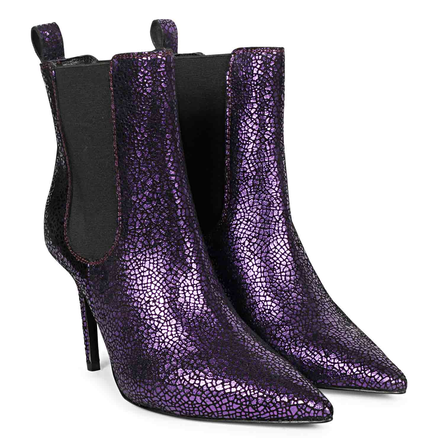 Saint Arely Purple Metallic Leather Stiletto Ankle Boots - Image 3