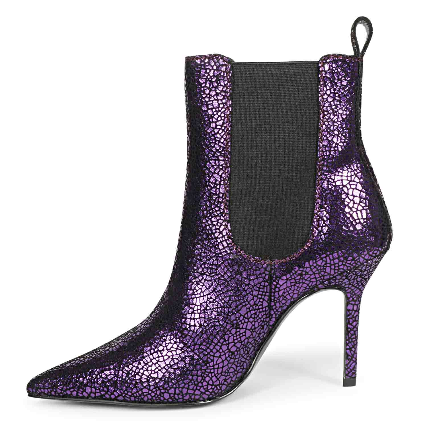 Saint Arely Purple Metallic Leather Stiletto Ankle Boots - Image 4