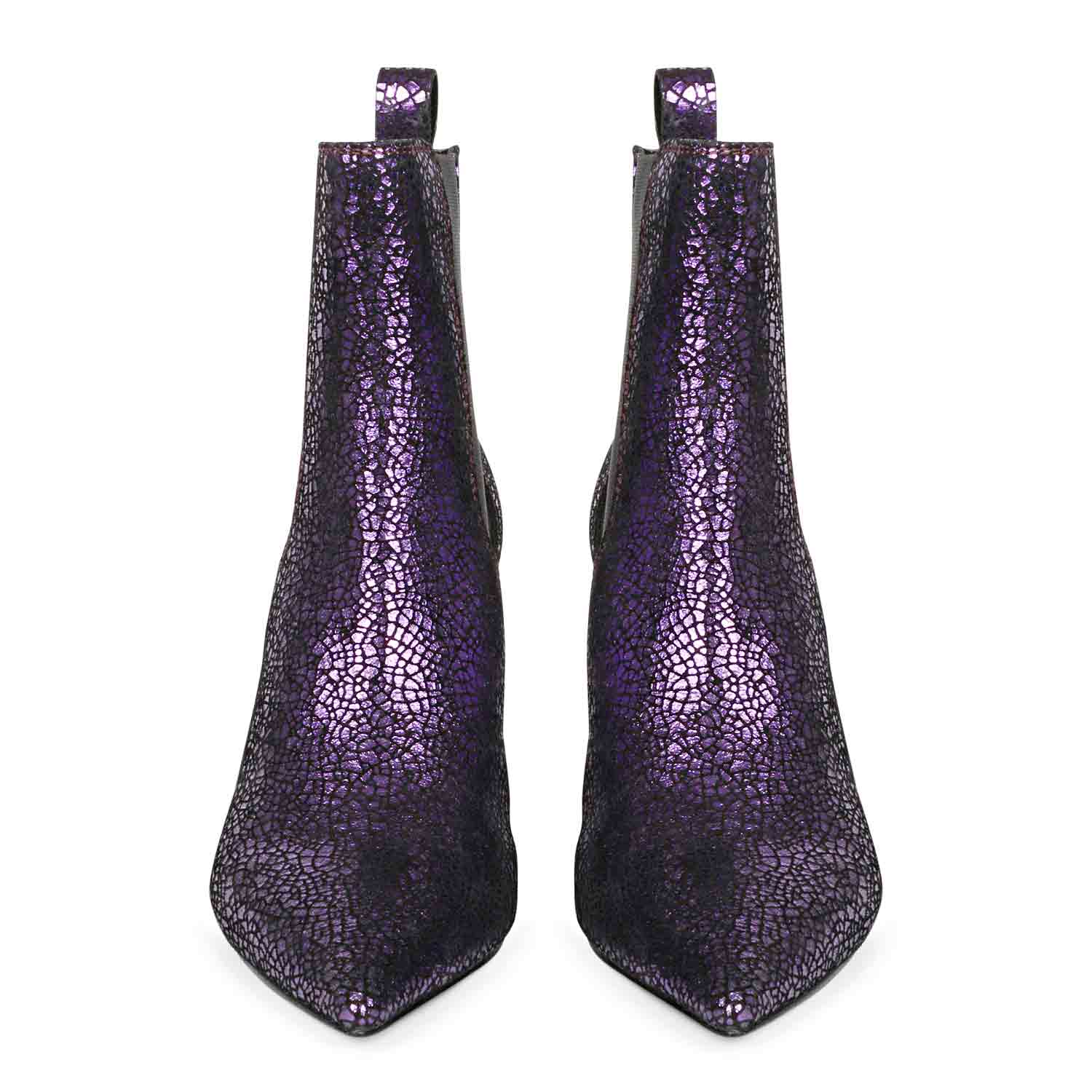 Saint Arely Purple Metallic Leather Stiletto Ankle Boots - Image 5