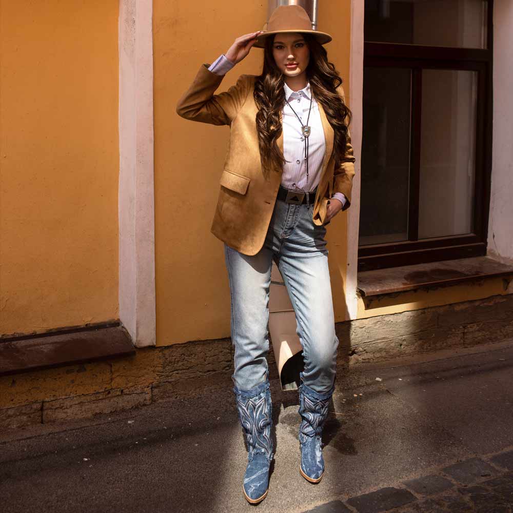 Saint Aria Denim Embroidered Cowboy Boots - Image 2
