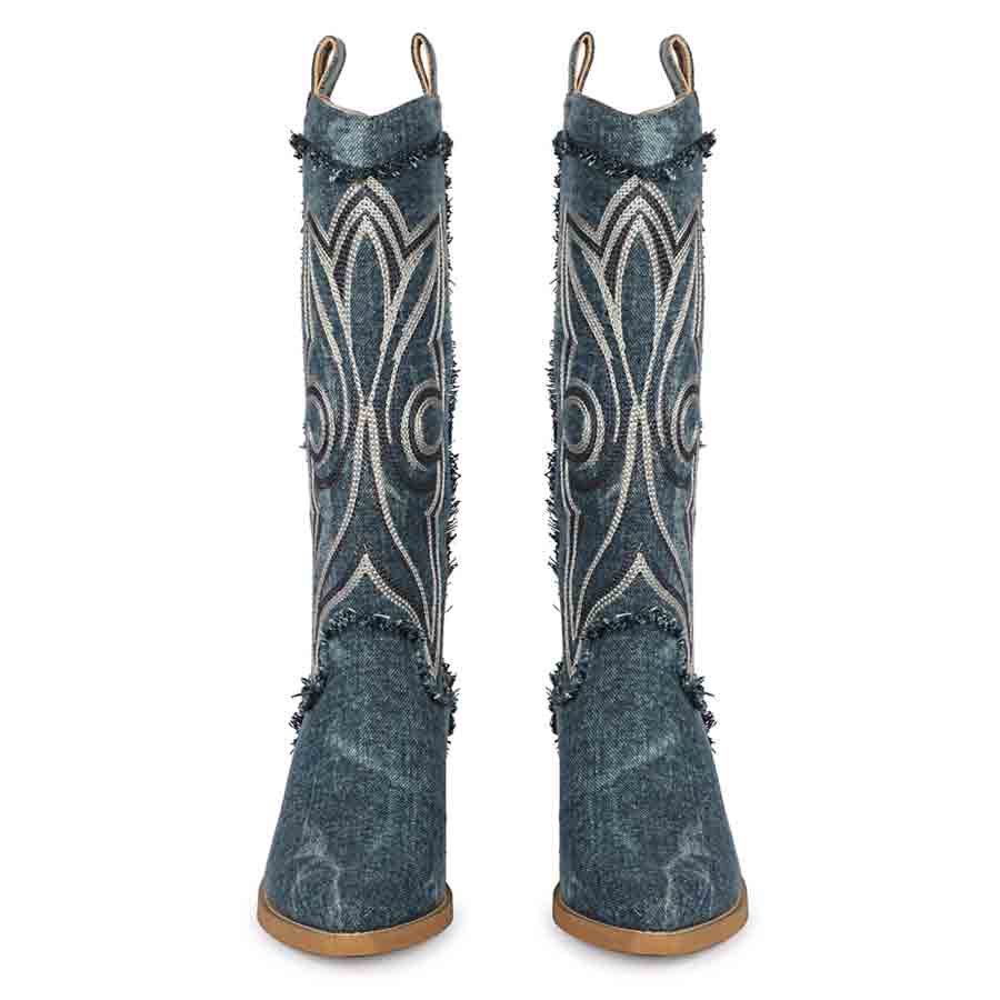 Saint Aria Denim Embroidered Cowboy Boots - Image 4