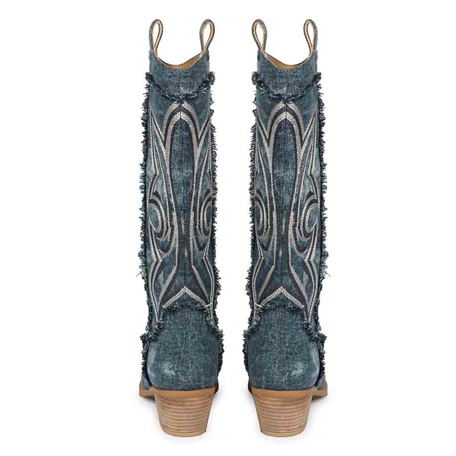 Saint Aria Denim Embroidered Cowboy Boots - Image 6