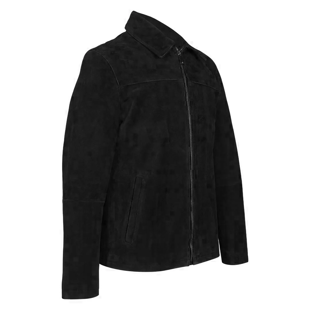 Saint Aris Black Suede Leather Men's Jacket With Collars - Image 3