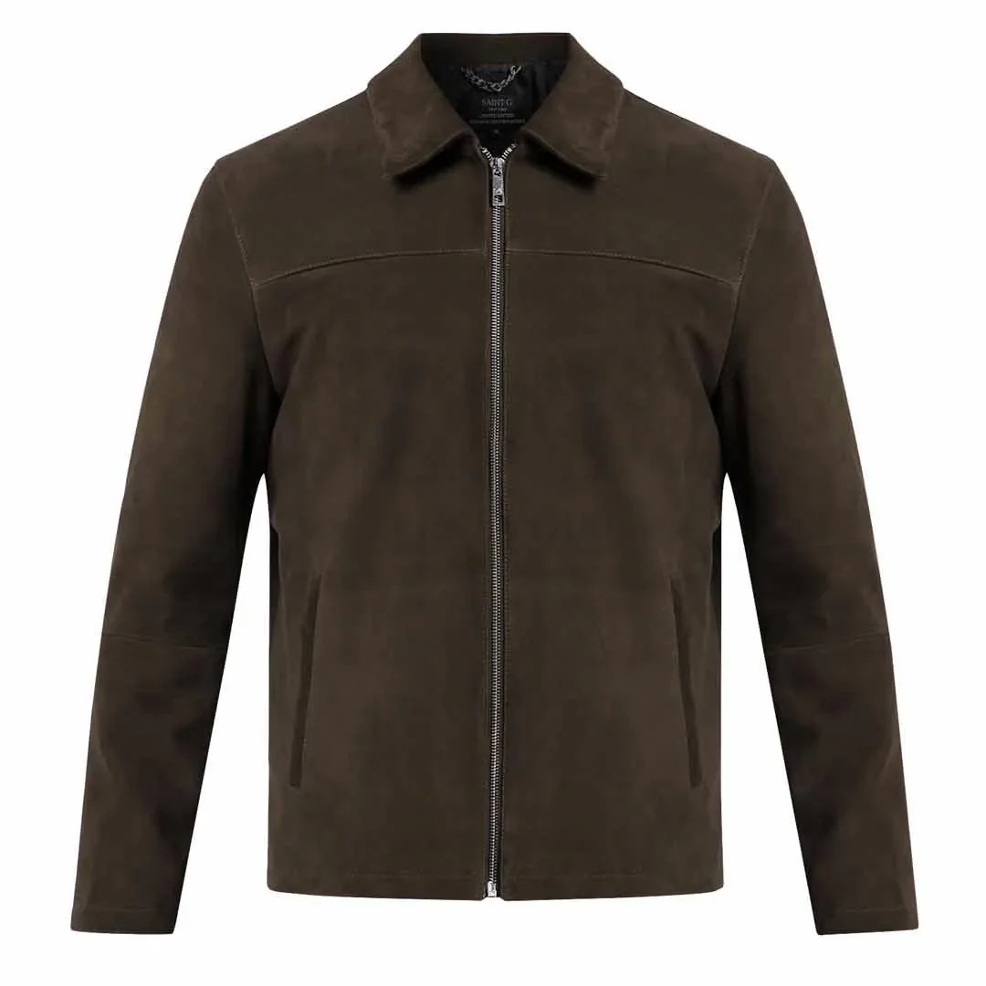 Saint Aris Chocolate Suede Leather Men's Jacket With Collars - Image 2