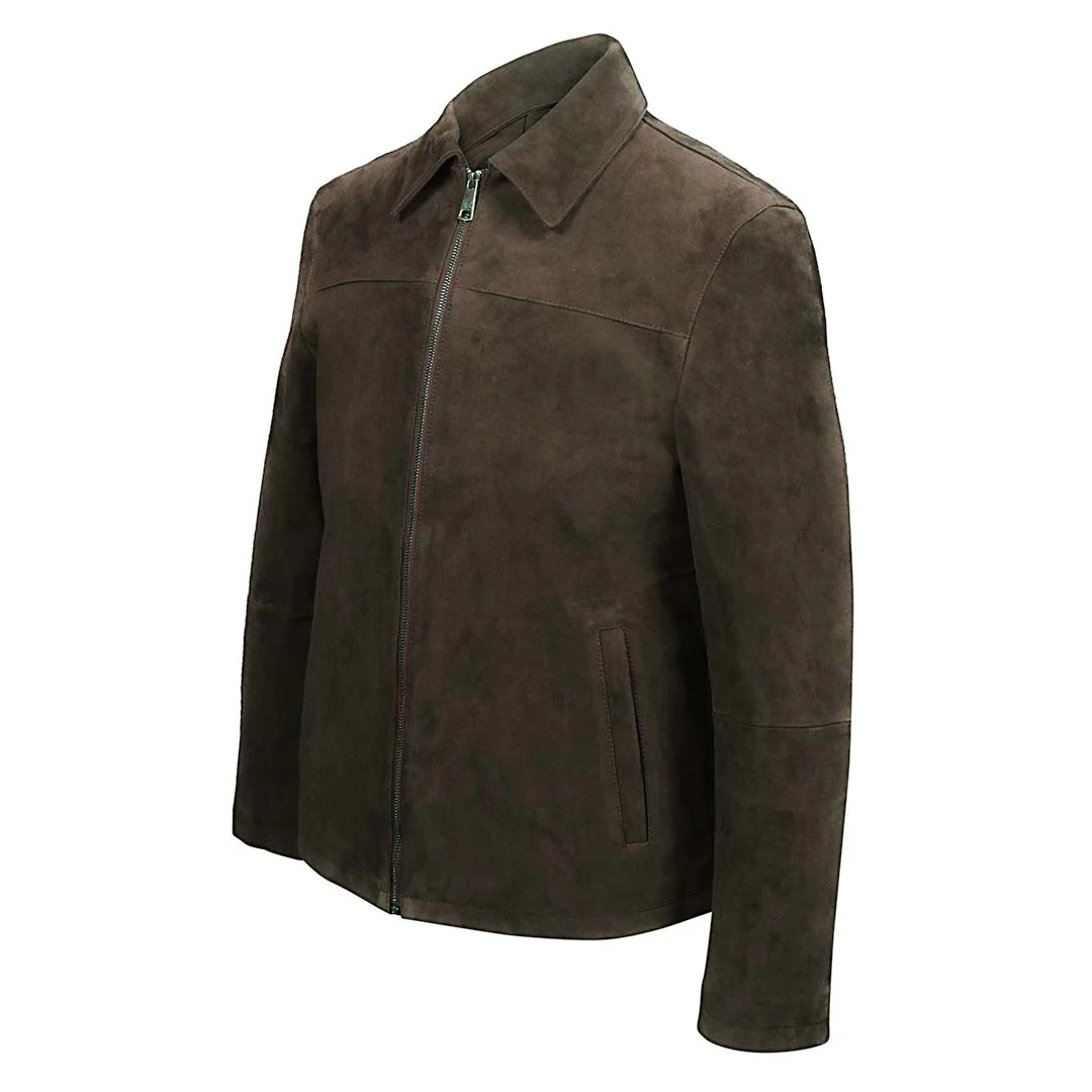 Saint Aris Chocolate Suede Leather Men's Jacket With Collars - Image 3