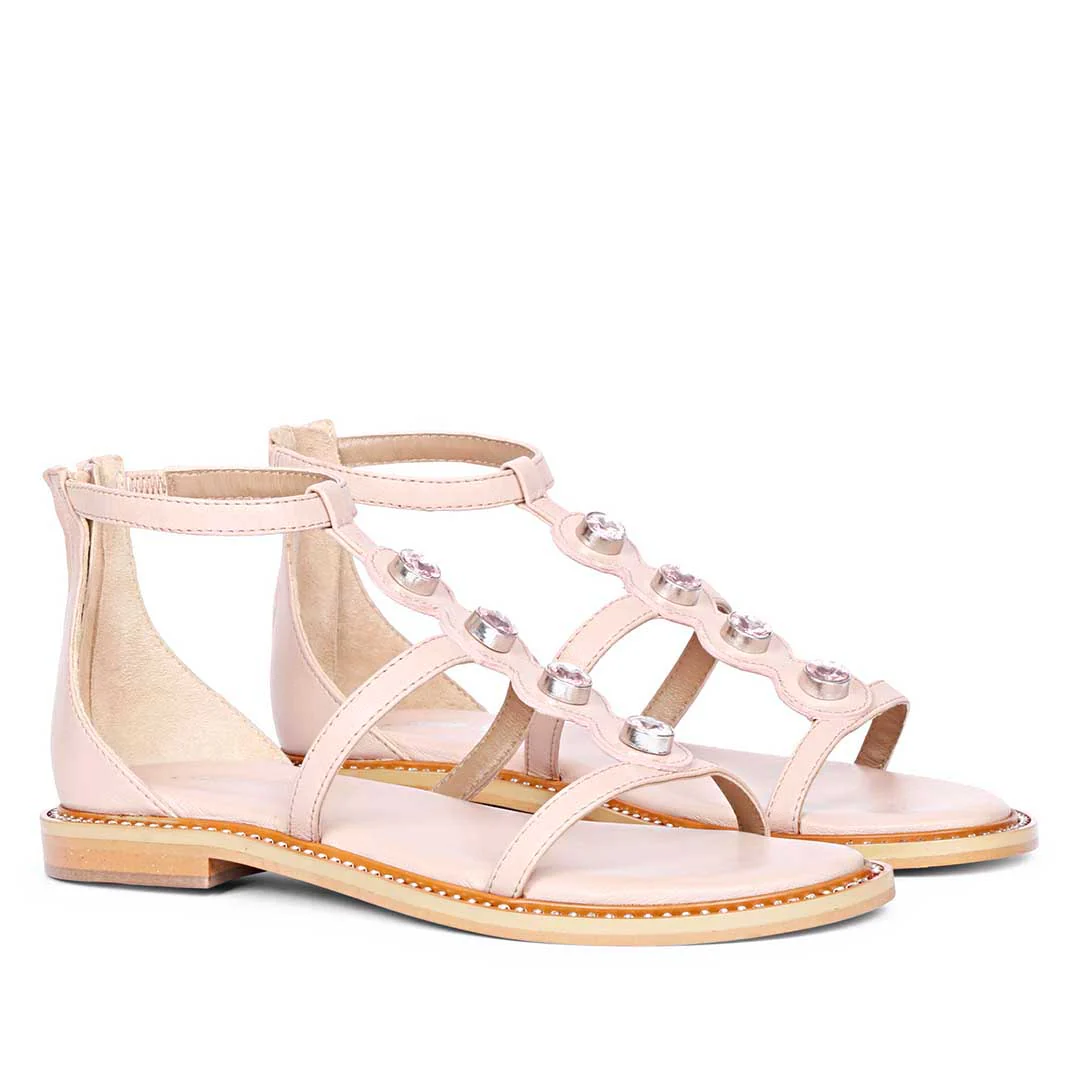 Saint Arlia Rivoli Stone Studded Light Pink Leather Sandals - Image 3