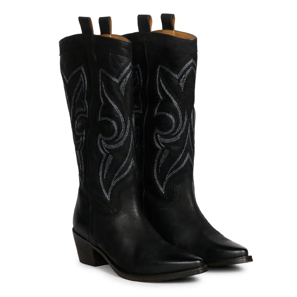 Saint Ashley Black Leather cowboy Calf Length Boots - Image 3