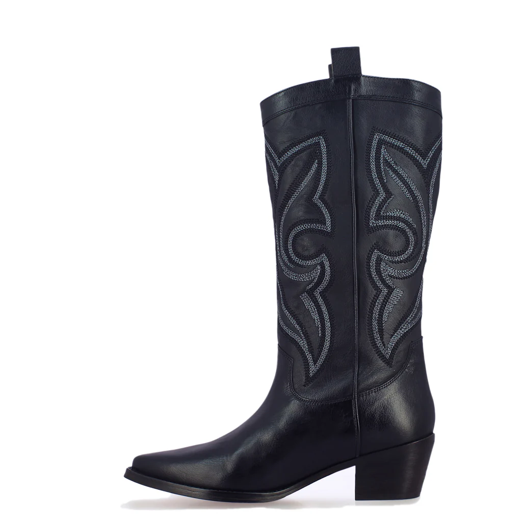 Saint Ashley Black Leather cowboy Calf Length Boots - Image 4