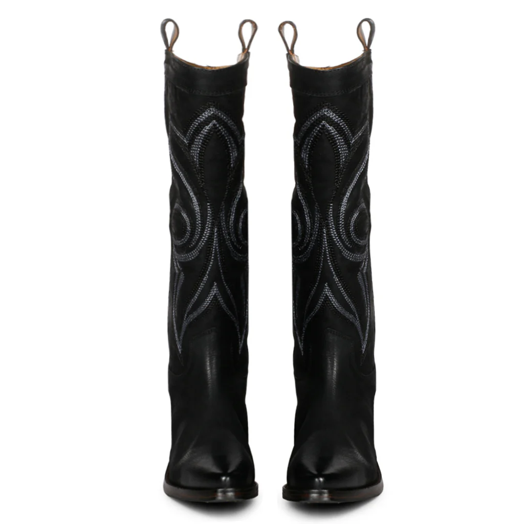 Saint Ashley Black Leather cowboy Calf Length Boots - Image 5