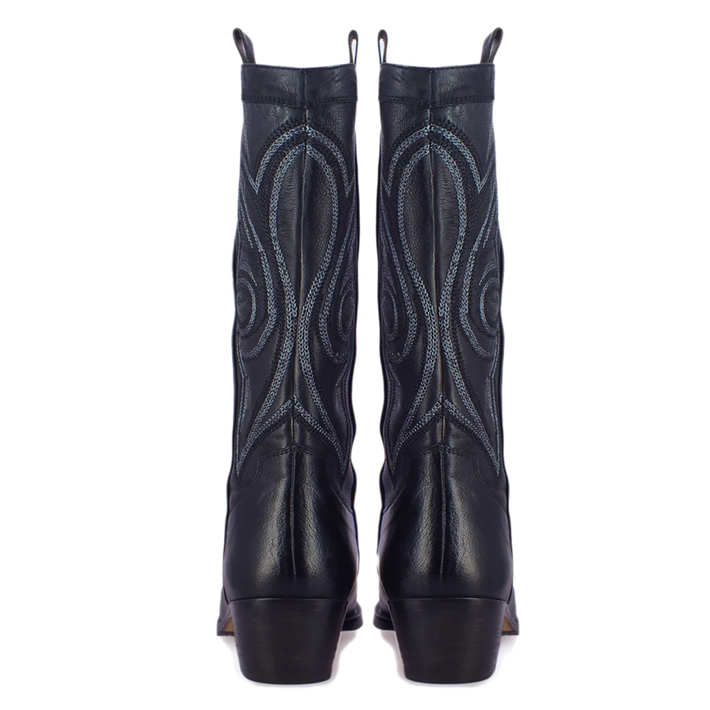 Saint Ashley Black Leather cowboy Calf Length Boots - Image 6