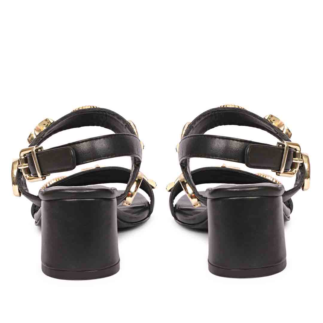 Saint Assisi Gold Seashell & Star Studs Leather Block Heels - Image 6