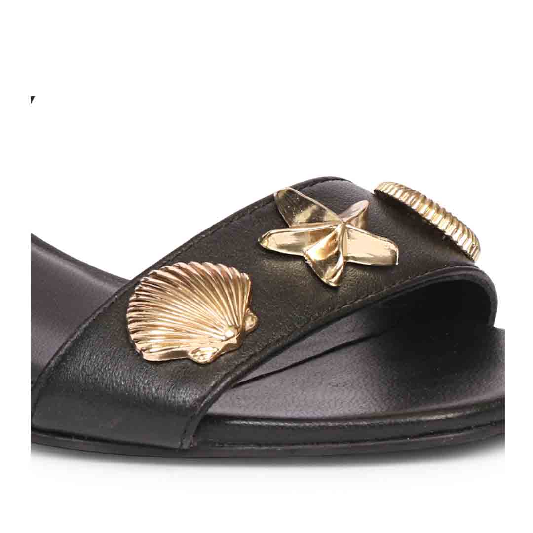 Saint Assisi Gold Seashell & Star Studs Leather Block Heels - Image 7