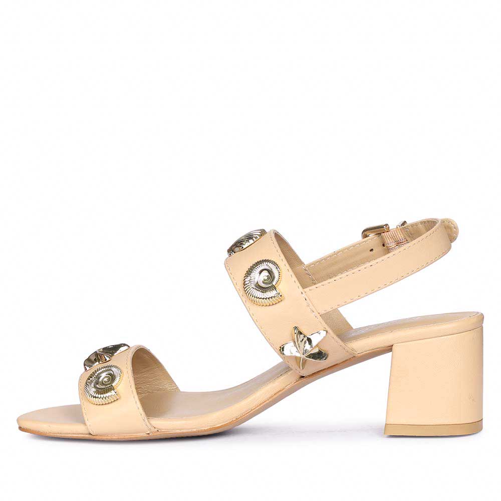 Saint Assisi Seashell & Star Studs Leather Block Heels - Image 4