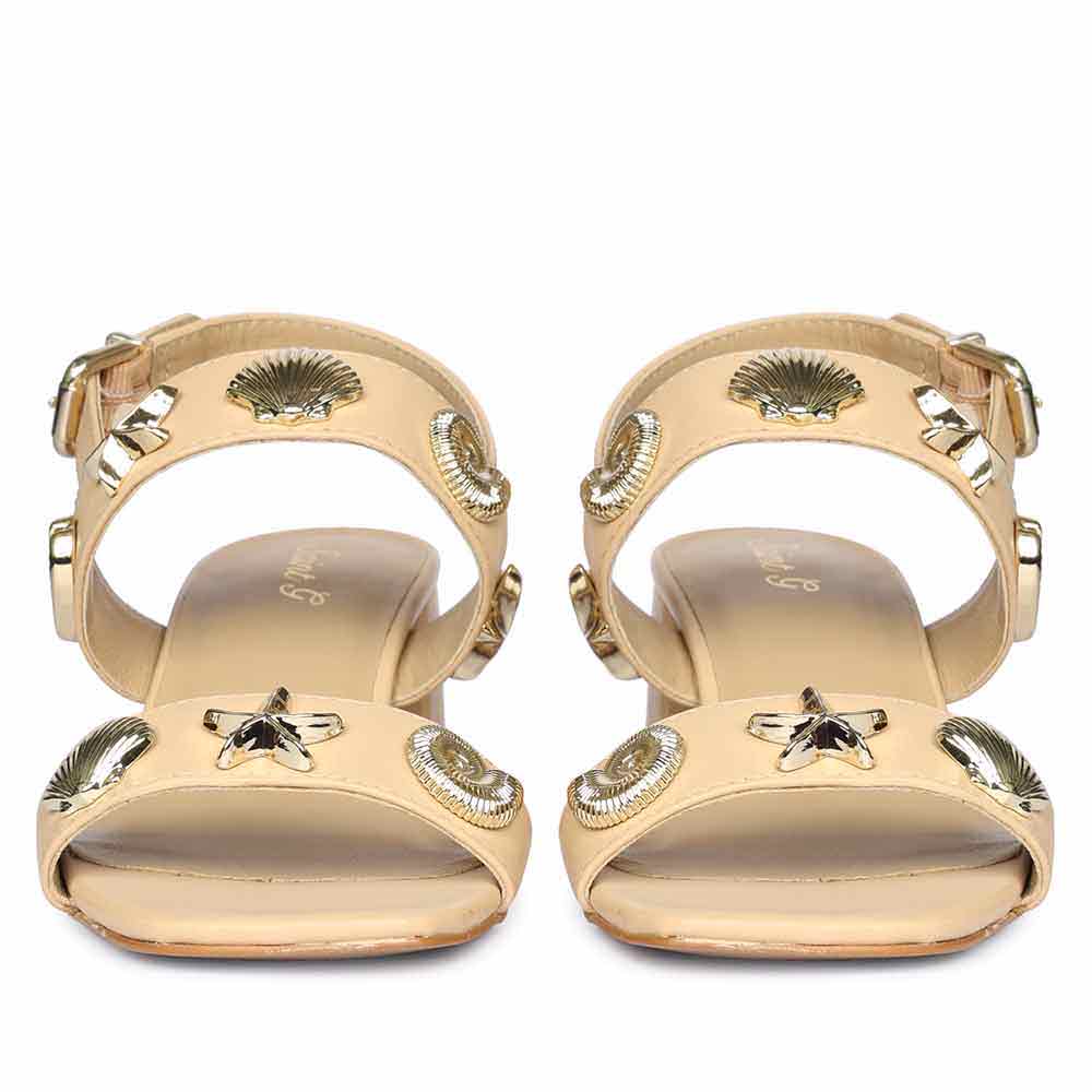 Saint Assisi Seashell & Star Studs Leather Block Heels - Image 5