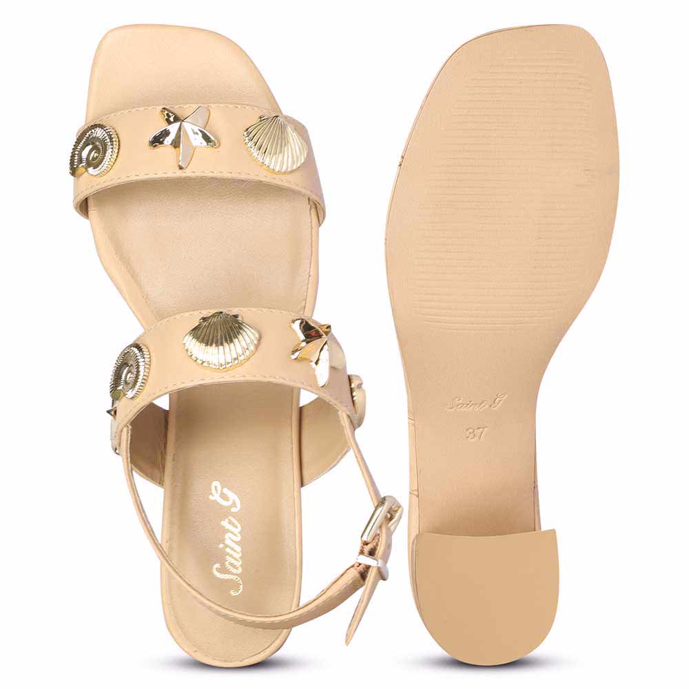Saint Assisi Seashell & Star Studs Leather Block Heels - Image 7